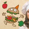 meisje met koksmuts en hamburger mannetje