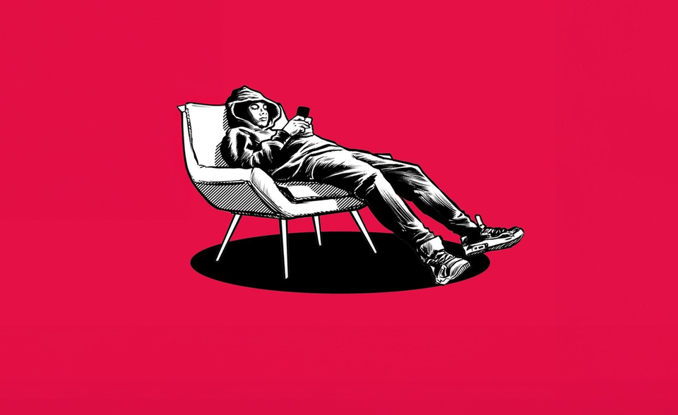 Tekening van een luie puber