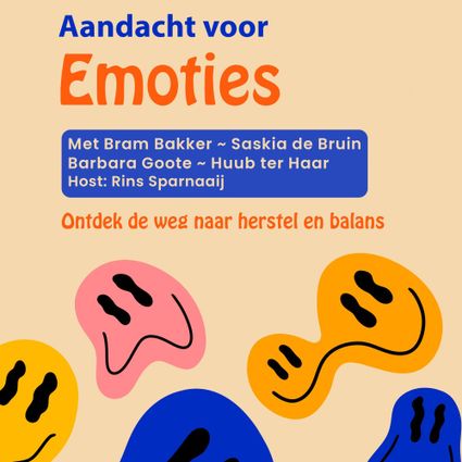 Lichtgele posters met gele, roze en blauwe smileys en blauwe en oranje letters.