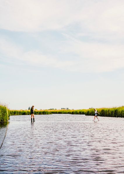 Foto van het lopen over het weiland tijdens het pinksterweekend