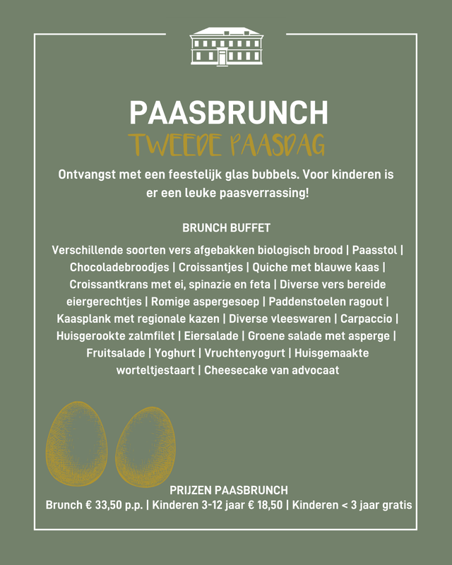 Het menu voor de paasbrunch bij Plein 7 op tweede paasdag