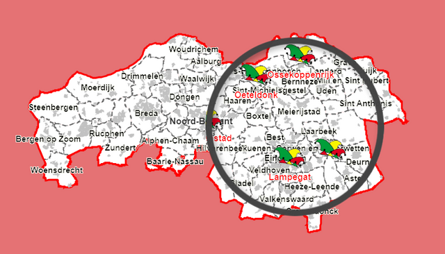 Kaart van Brabant met alle carnavalsnamen