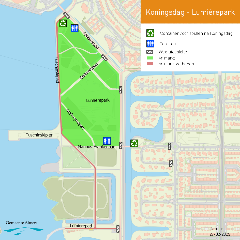 Plattegrond Koningsdag vrijmarkt Almere Stad Lumièrepark