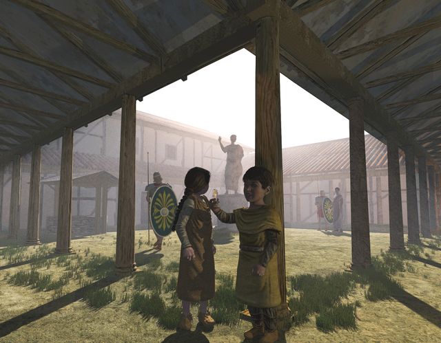 Spelende kinderen in een Romeins fort