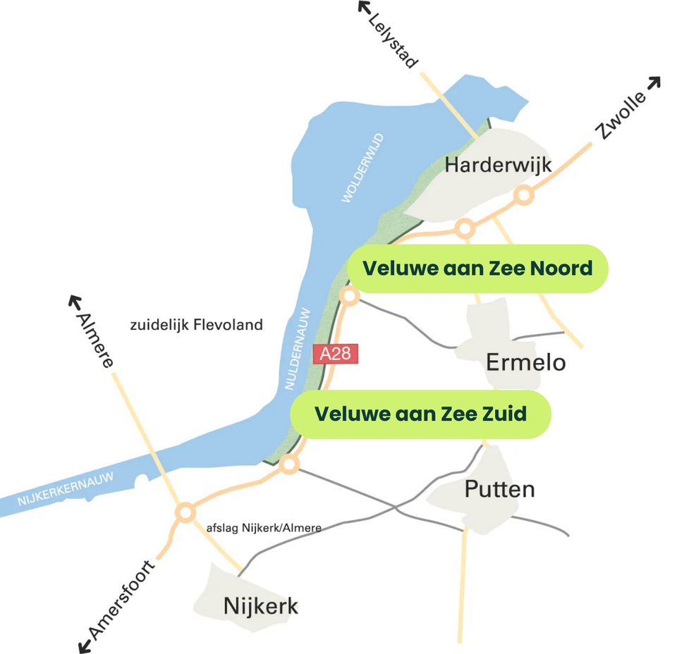 Kaart van de route naar Veluwe aan Zee