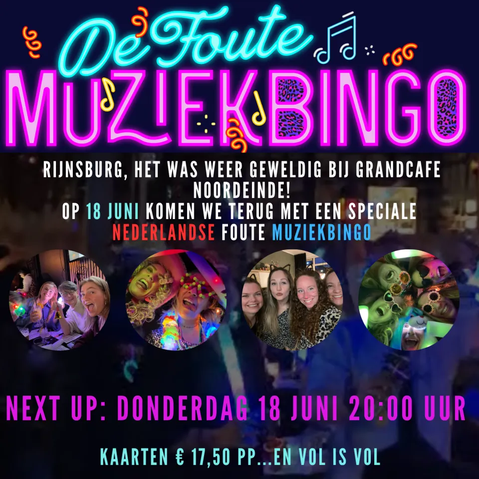 Poster van de Foute Muziekbingo bij Grandcafé Noordeinde
