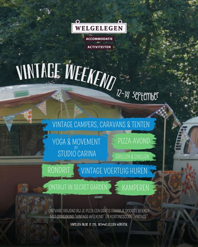vintage kampeerweekend en oldtimerrondtour gezamenlijk eten en een good vibe.