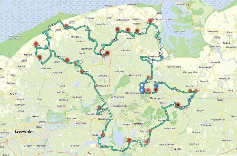 Route 150km - kan ook in 3 etappes van ca 65km gefietst worden