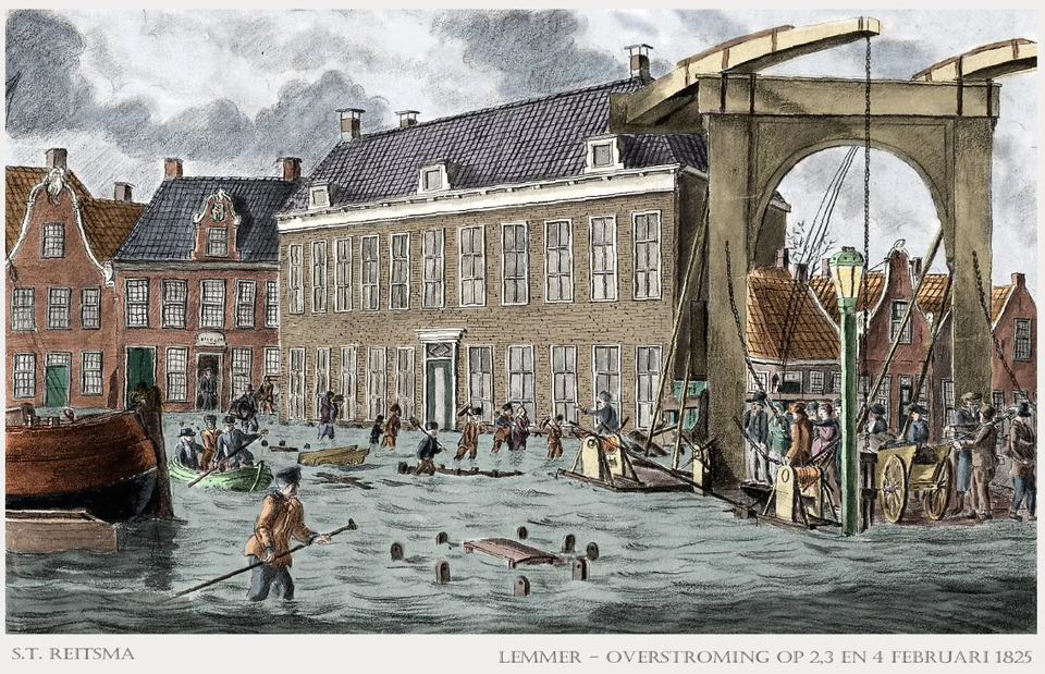 Schilderij van de overstroming van Lemmer van Steven Tjittes Reitsma.