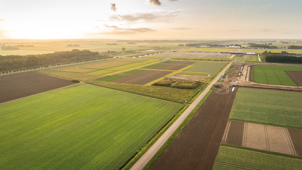 Luchtfoto FDI en FDII rondom weilanden in Lelystad, Flevoland