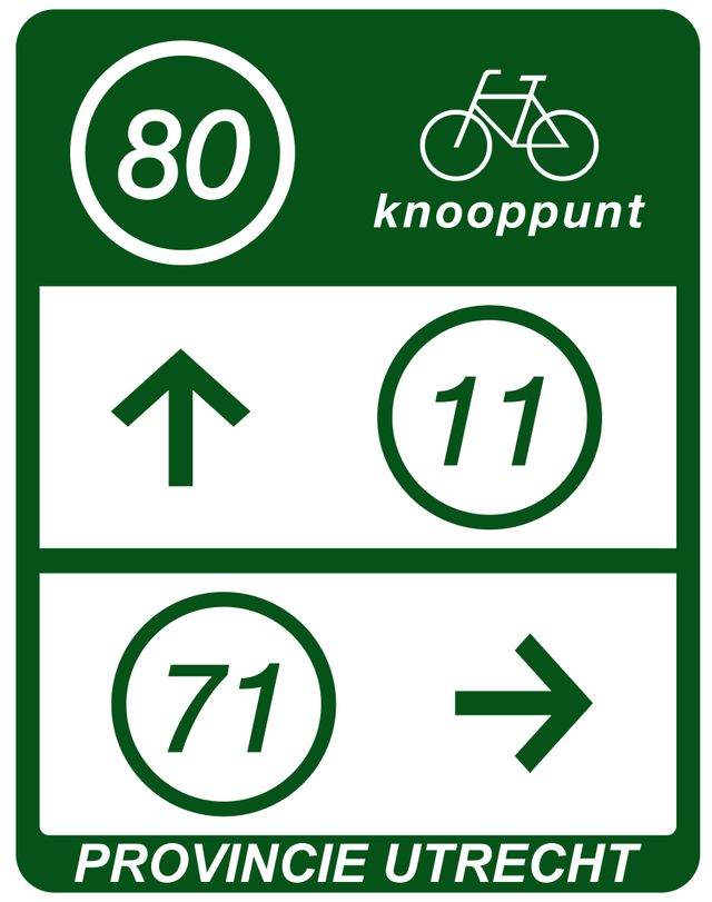 Routebord fietsknooppunt in de provincie Utrecht