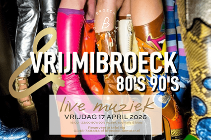 Trek je dansschoenen aan en reis terug naar de 80’s en 90’s tijdens Vrijmibroeck bij Broeck Oudewater. Op vrijdag 17 april 2026 geniet je van live muziek, de grootste hits uit twee iconische decennia, feestelijke cocktails en heerlijke bites.