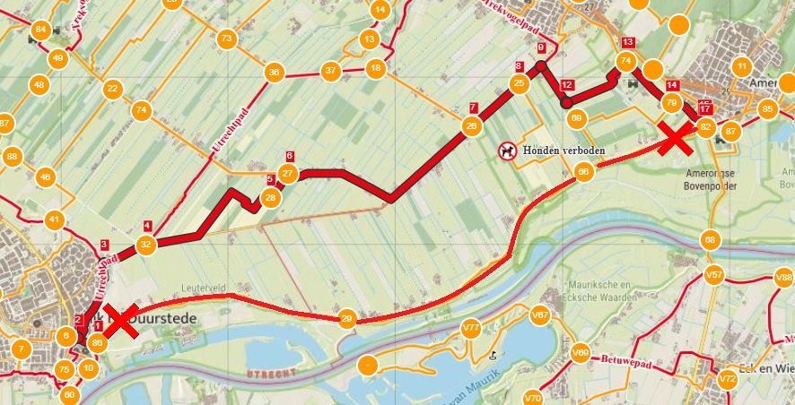 Omleiding wandelroutes tussen Wijk bij Duurstede en Amerongen i.v.m. afsluiting Lekdijk