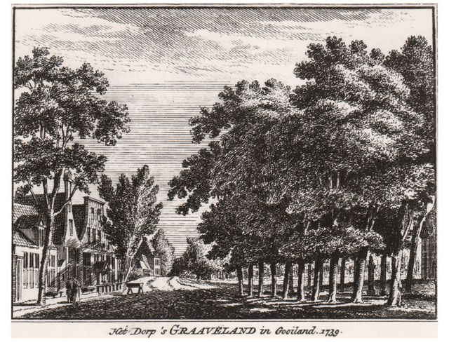 Dorpsgezicht 's-Graveland in 1739 (pentekening)