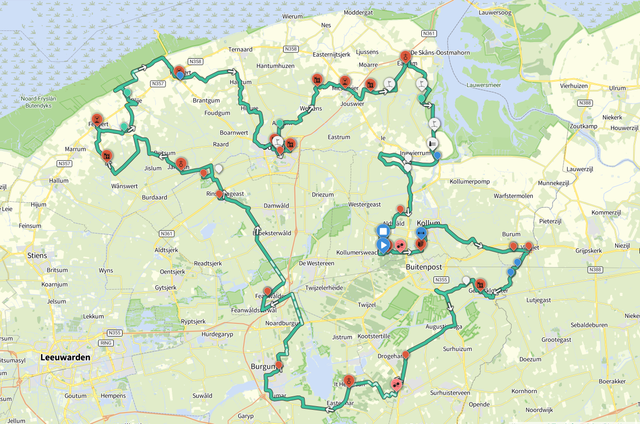 Route 150km - kan ook in 3 etappes van ca 65km gefietst worden