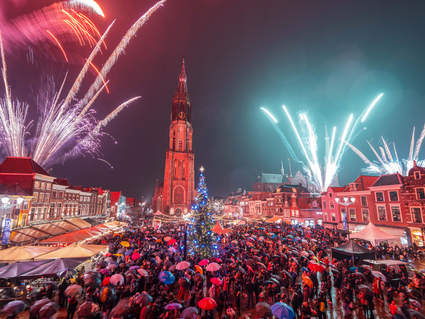 Vuurwerk op de Markt in Delft tijdens Lichtjesavond
