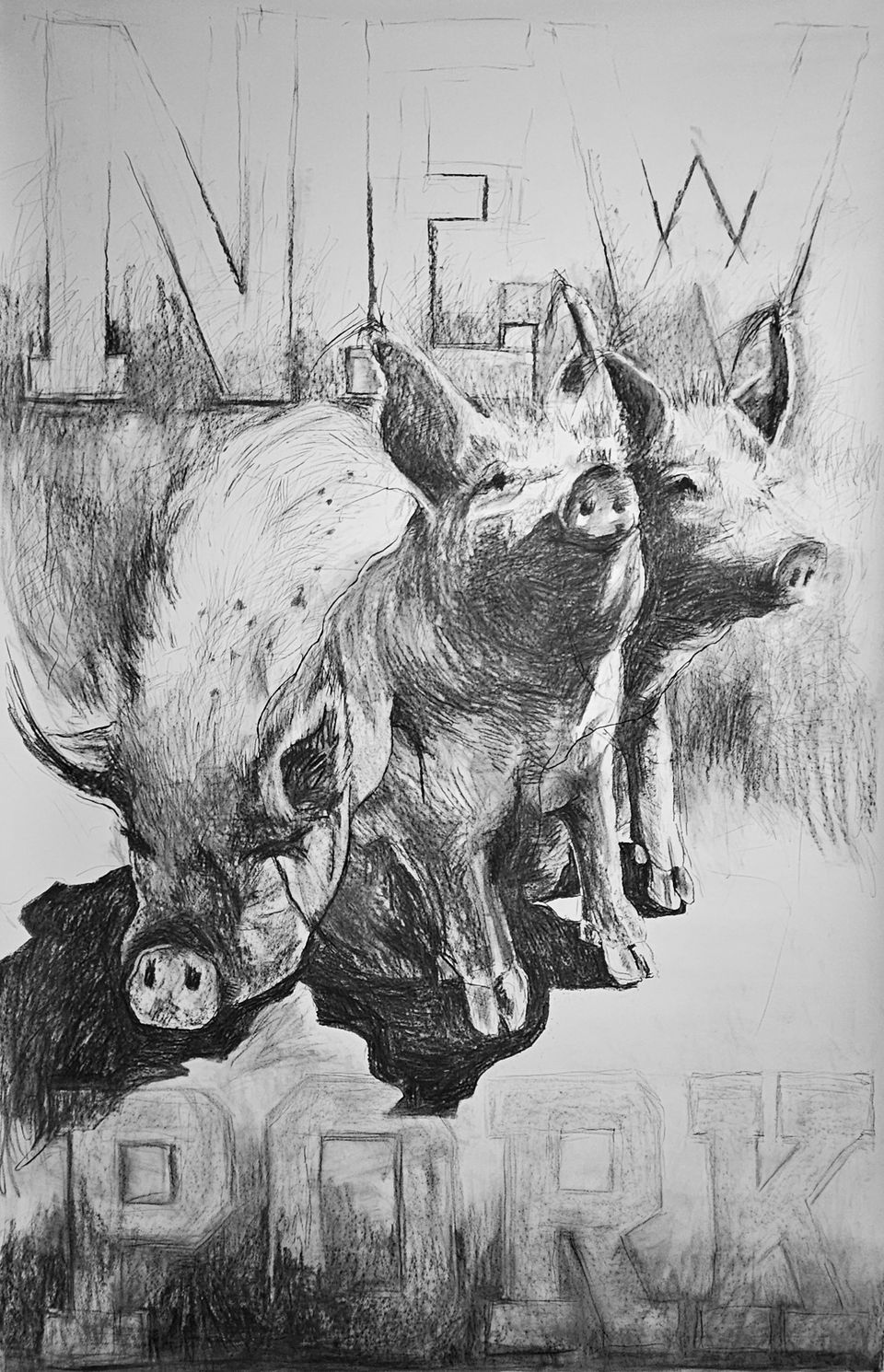 Houtskooltekening in de expositie in Werkplaats12