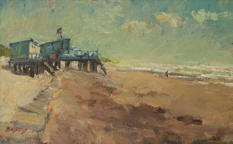 Hans Bayens, Verlaten strand, 1989, olieverf op board