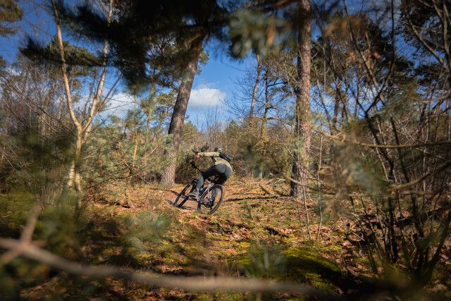1 mountainbiker op de mountainbike route Zandbos Deurne