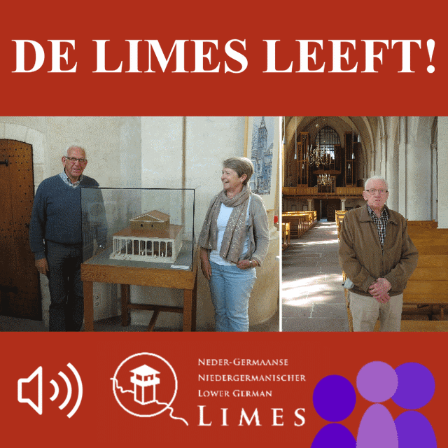 Banner van de podcast, met drie geïnterviewden en de tekst De Limes Leeft.