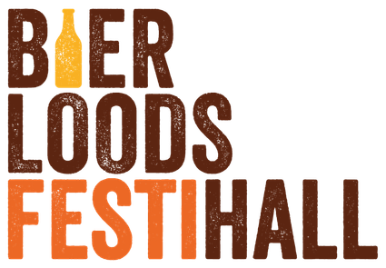Logo van Bierloods Festihall, met speels gevormde bruine en oranje letters en een bierflesje als letter 'I' in het woord 'Bier'