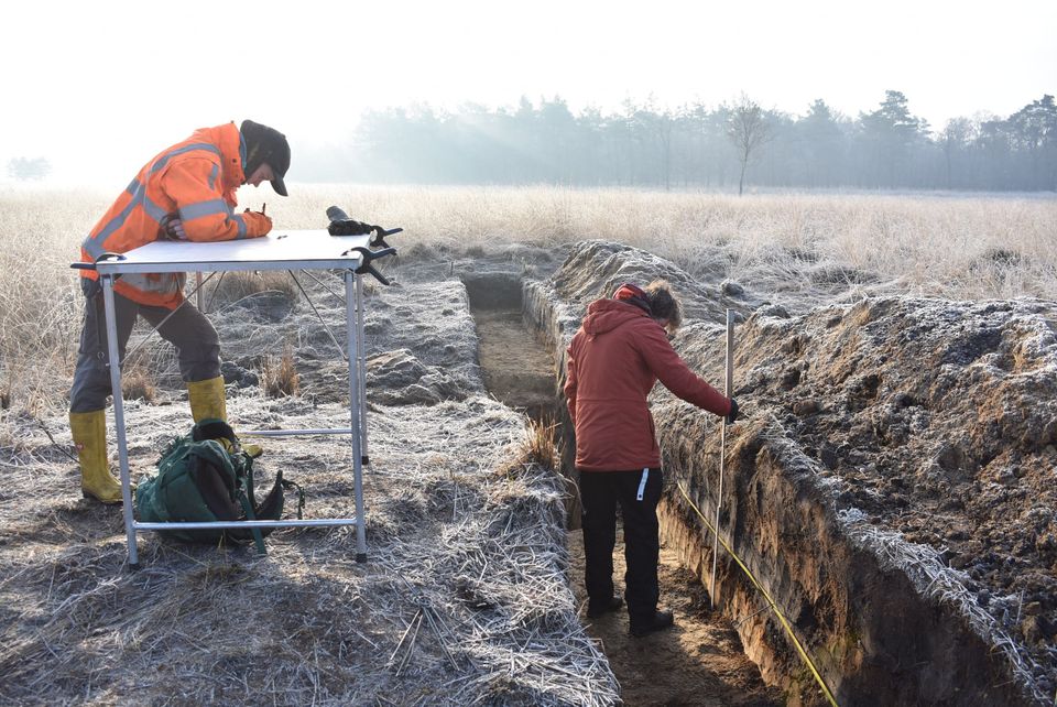 Intekenen van een dwarsprofiel van de wal onder ijzige omstandigheden
