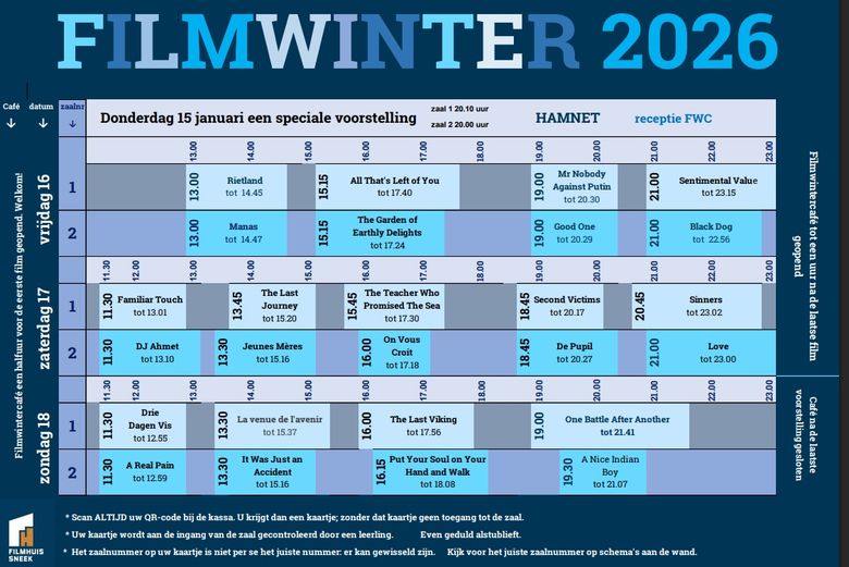 Blokkenschema, programma Sneker Filmwinter