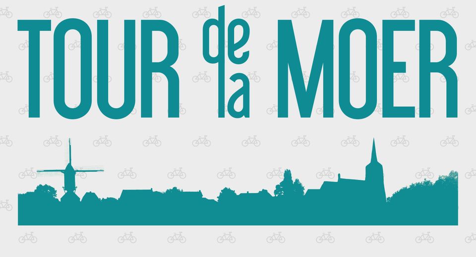 Affiche waarop de tekst van het evenement staat en daaronder de skyline van Moergestel met links de contouren van de molen en rechts die van de kerktoren.