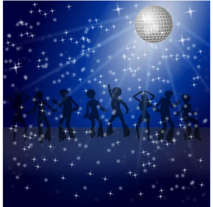 Kinderen dansen samen onder een glinsterende discolamp tijdens een vrolijke kinderdisco in Harmelen, met feestelijke sfeer en muziek