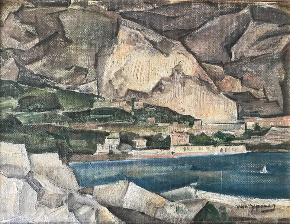 Gerrit Willem van Yperen - Kustlandschap aan de Mediterranee - olieverf op doek