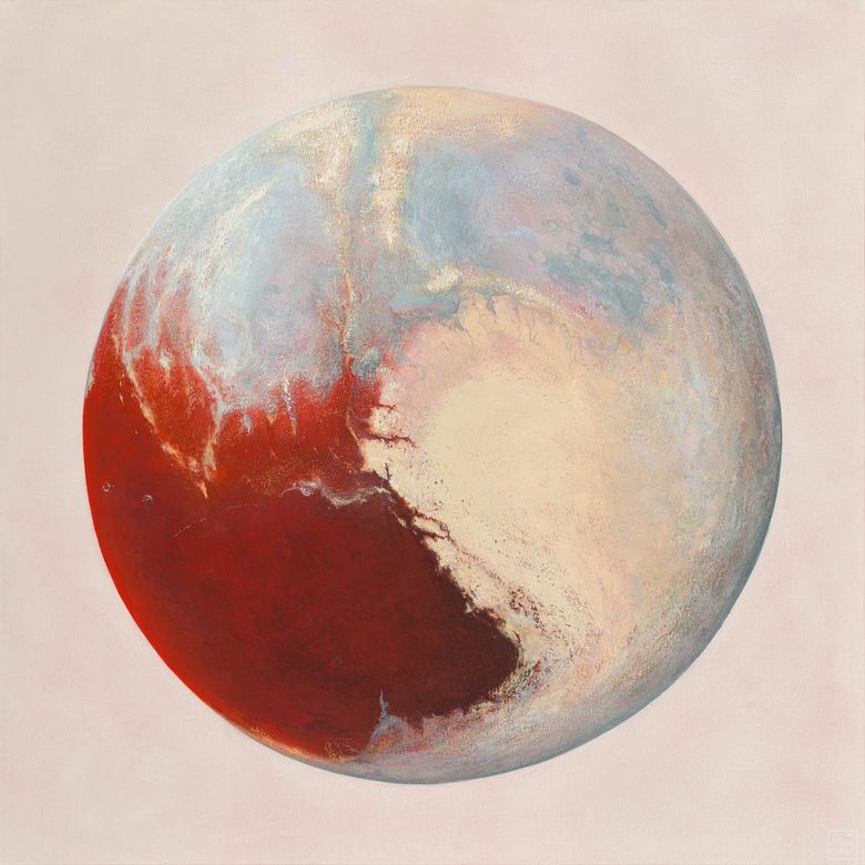 Oaljeferve op linnen, 150 x 150 cm