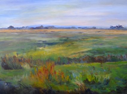 Acrylschilderij van Janny Vellinga — het Friese platteland in zomertooi