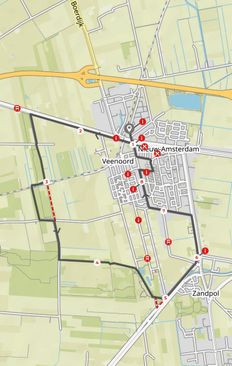 Volg de rode lijn als je de route met een kinderwagen/rolstoel etc. loopt.