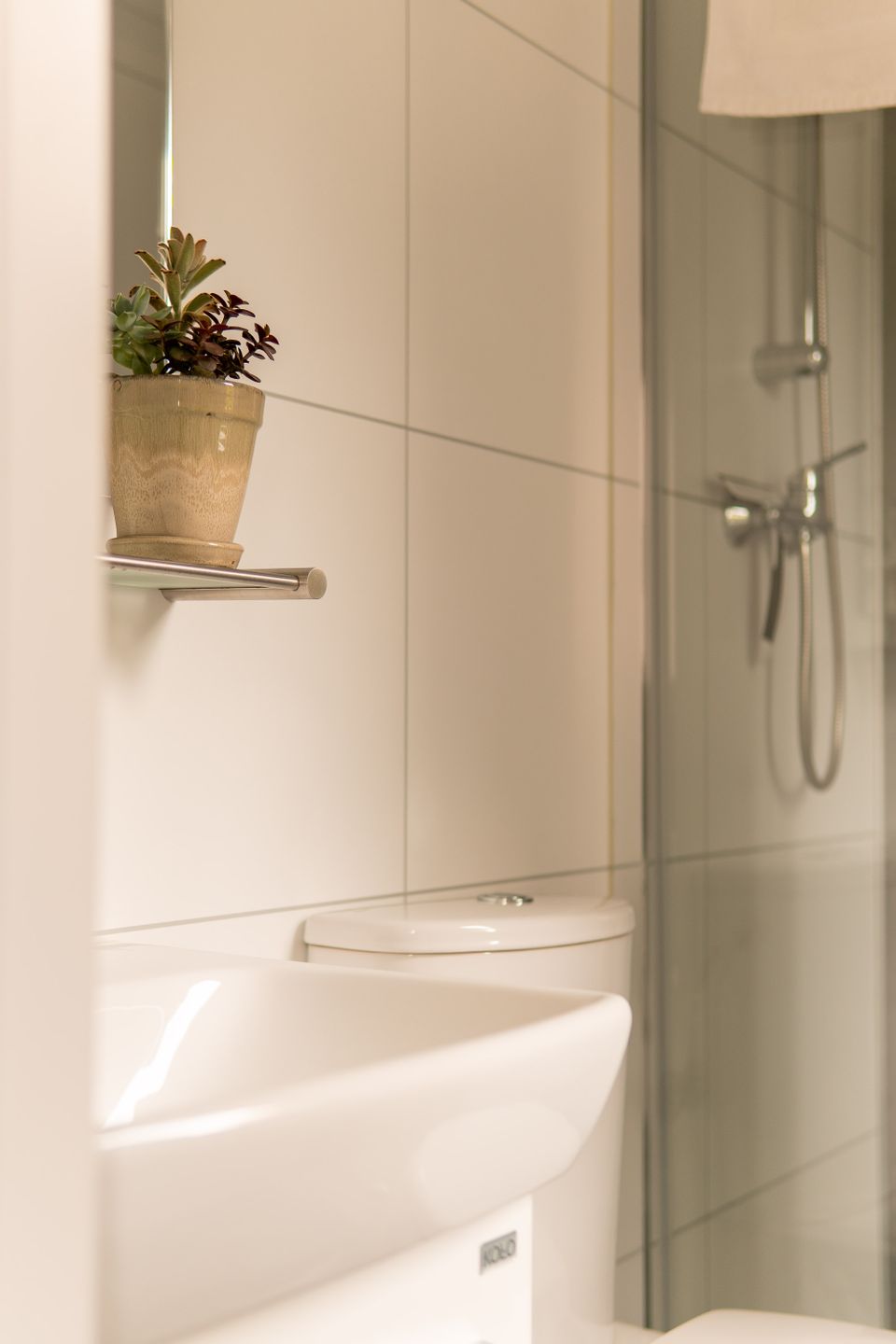 Badezimmer mit Dusche in einem 4-Personen-Chalet auf dem Camping De Wulp
