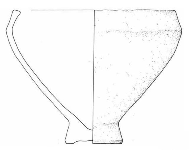 Romeins potje uit een kuil op de locatie van het ziekenhuis: deel van de ‘Begraafplaats der Batavieren’? (Bron: Leeuwe 2008, 96)