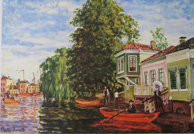 Het schilderij Huizen aan de Achterzaan van Claude Monet