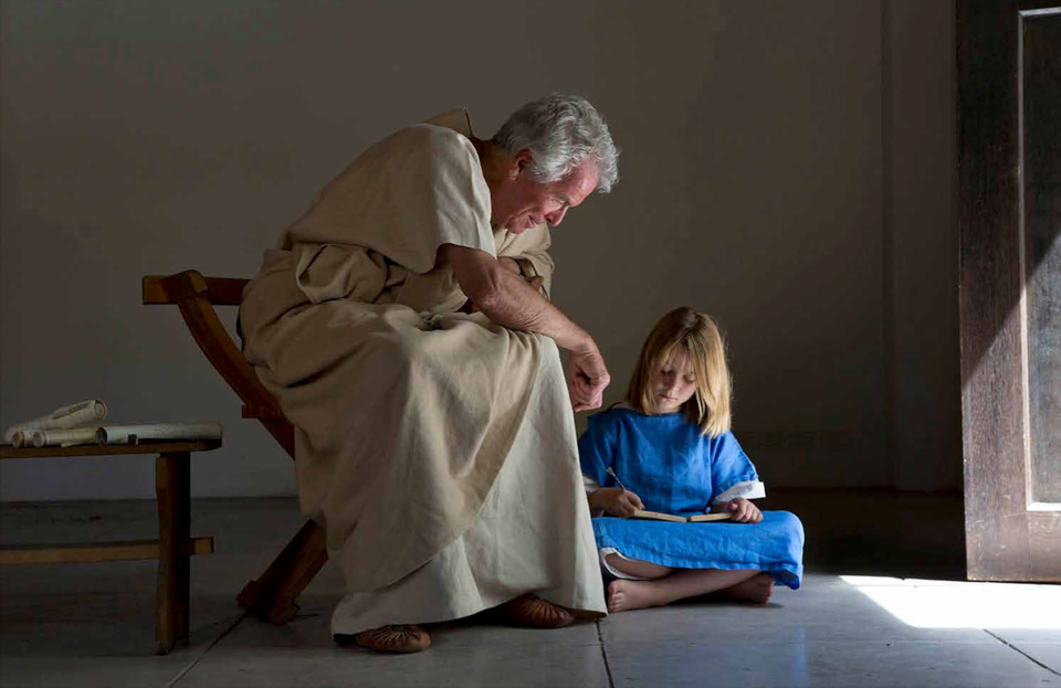 Foto van een Romeinse leraar