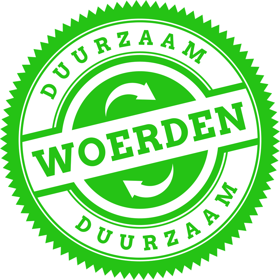 Groen logo van Duurzaam Woerden met circulair pijltjessymbool en de tekst ‘Duurzaam Woerden’.