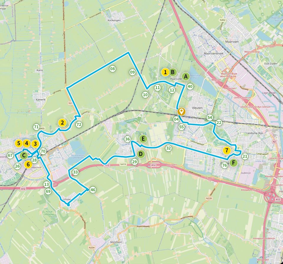 Routekaart fietsroute twee castella Woerden-De Meern
