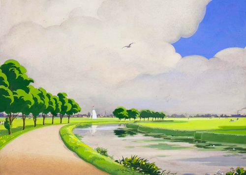 Een schilderij van landschap