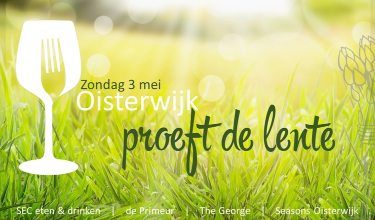 Geel/groen affiche culinaire wandeling Oisterwijk Proeft de lente