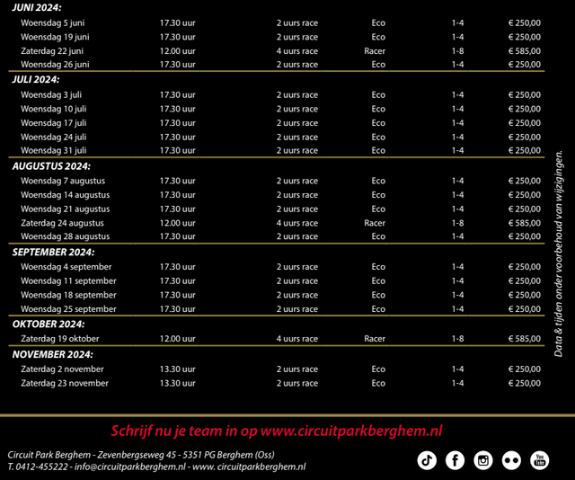 Programma races bij Circuit Park Berghem 2024