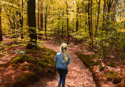 een meisje die een boswandeling doet voor kids in de herfst