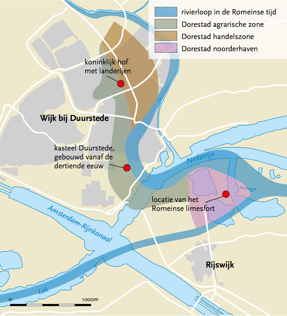Kaartje van de ontwikkeling van Rijswijk tot Dorestad