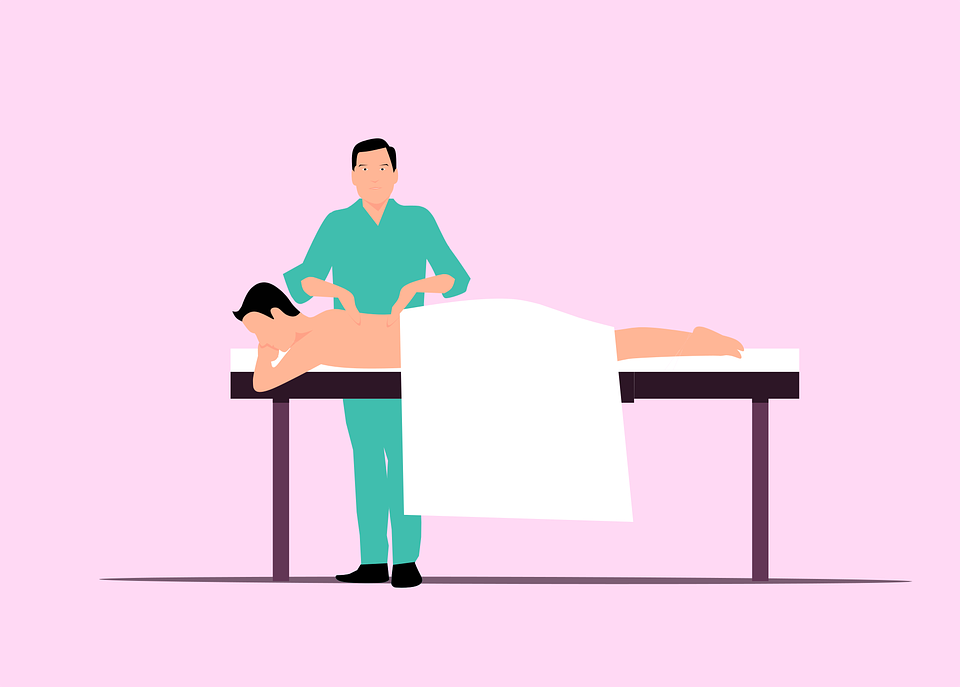 An illustration of physiotherapist and patient during treatment.