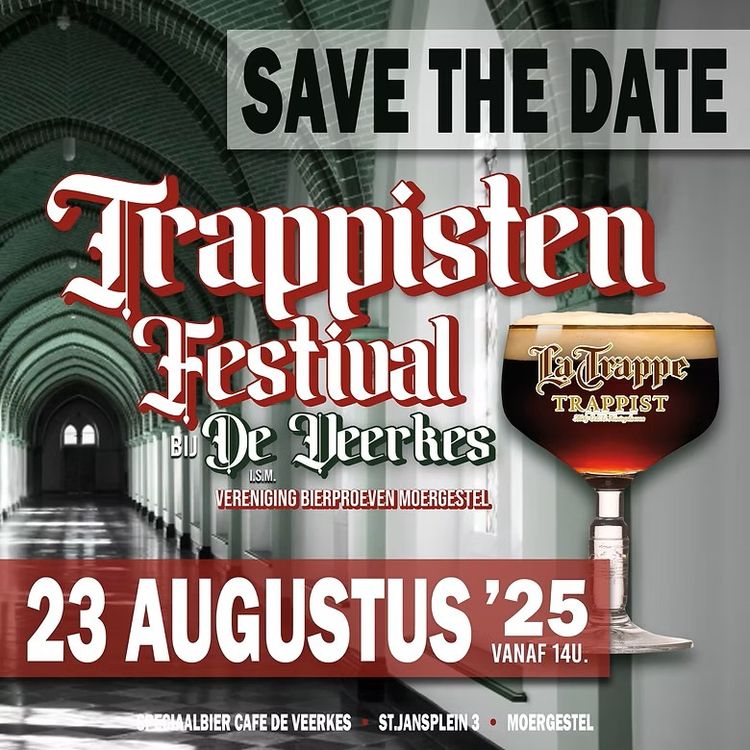 Affiche van het Trappistenfestival met op als achtergrond een gang in een klooster.