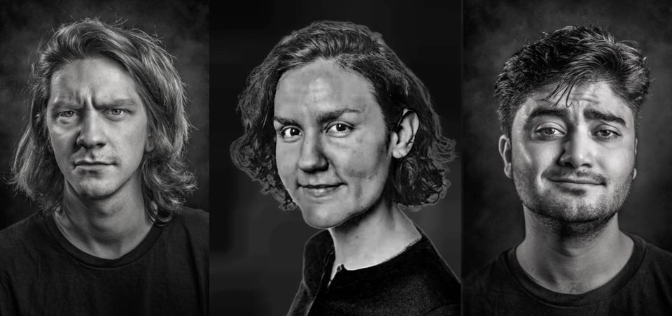 Zwart-wit foto met drie gezichten