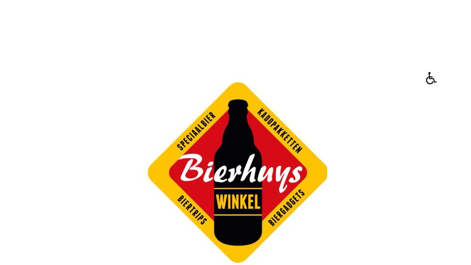 Logo van Bierhuys Winkel met flesillustratie en de woorden speciaalbier, biertrips, biergadgets en cadeaupakketten, speciaalzaak voor bierliefhebbers in Woerden.