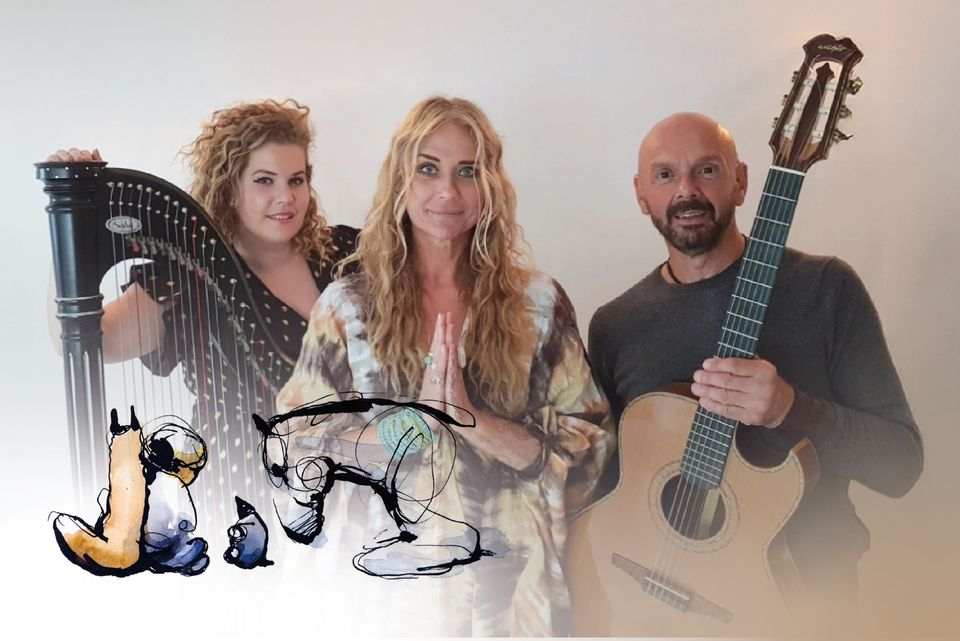 Drie muzikanten die het concert verzorgen
