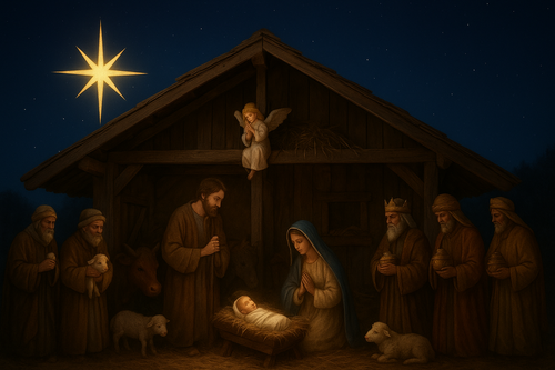 Tekening van een kerststal